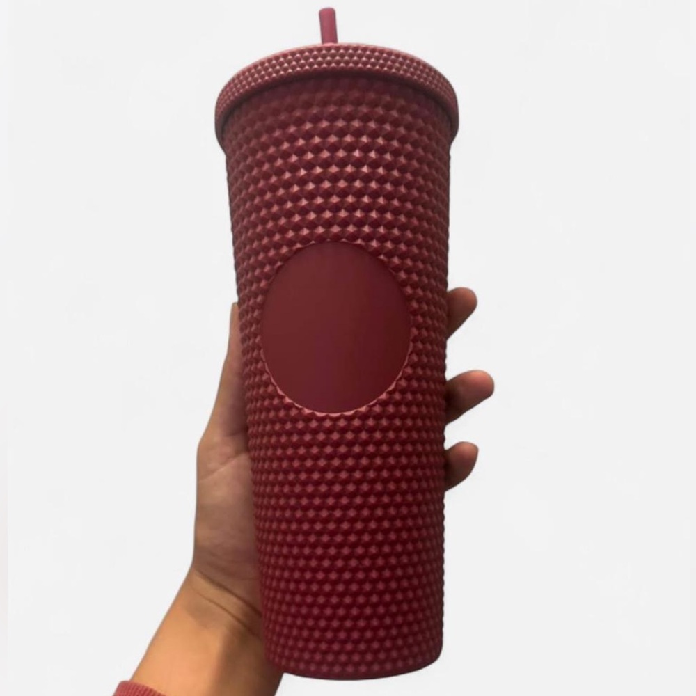 Textured burgundy Tumbler with Straw